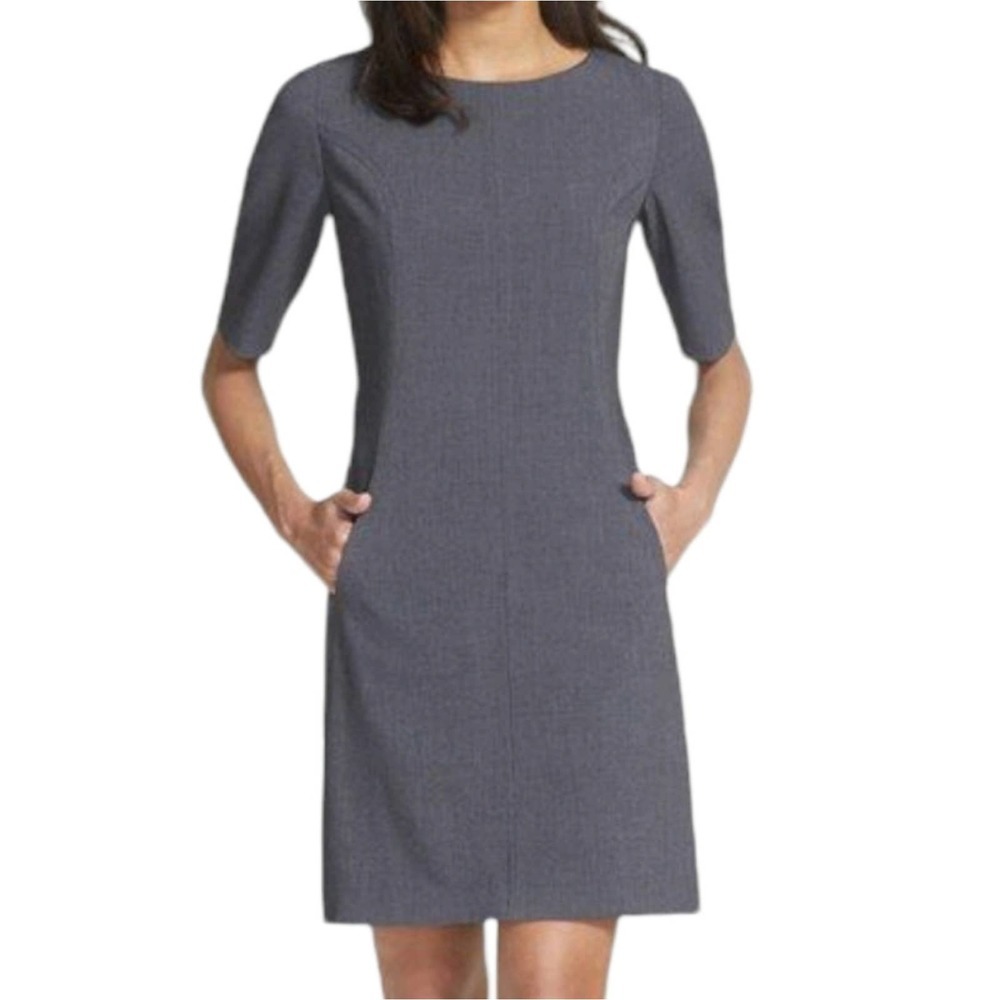 Tahari Seamed A-line Dress Size 16 Gray Exposed Zipper Elbow Sleeves - Picture 2 of 7